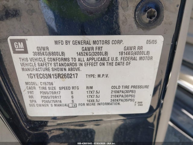 2005 CADILLAC ESCALADE 1GYEC63N15R260217 Photo 8