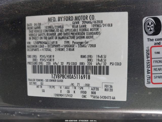 2010 FORD MUSTANG 1ZVBP8CH0A5116918 Photo 8