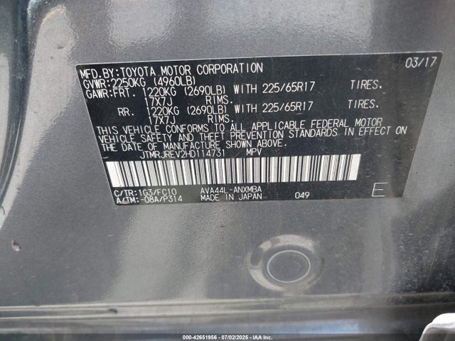 JTMRJREV2HD114731 Toyota 2ar-fxe, 2jm+2fm