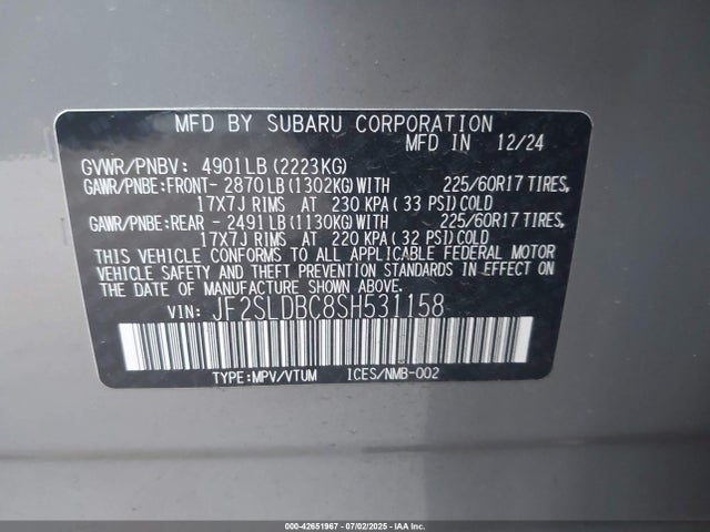 Subaru na 2025 JF2SLDBC8SH531158 Image 9