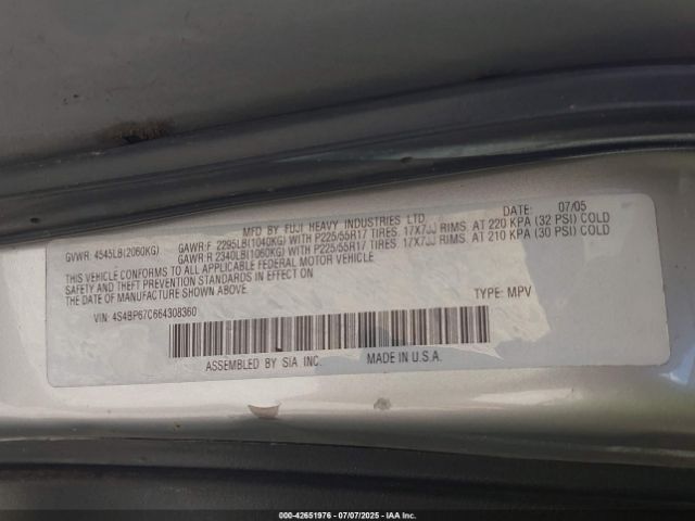 2006 SUBARU OUTBACK 4S4BP67C664308360 Photo 8