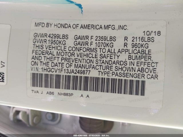 1HGCV1F13JA249877 Honda l15be