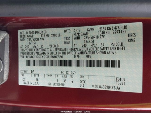 2016 FORD ESCAPE 1FMCU9GX9GUB86726 Photo 8
