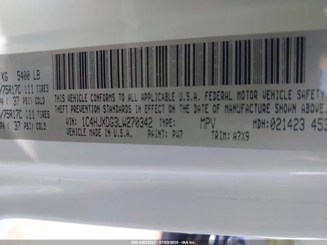 1C4HJXDG3LW270342 Jeep 2020