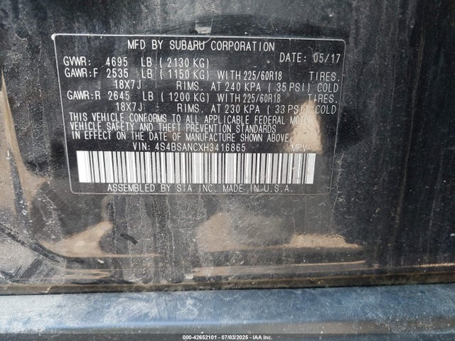 4S4BSANCXH3416865 Subaru u5