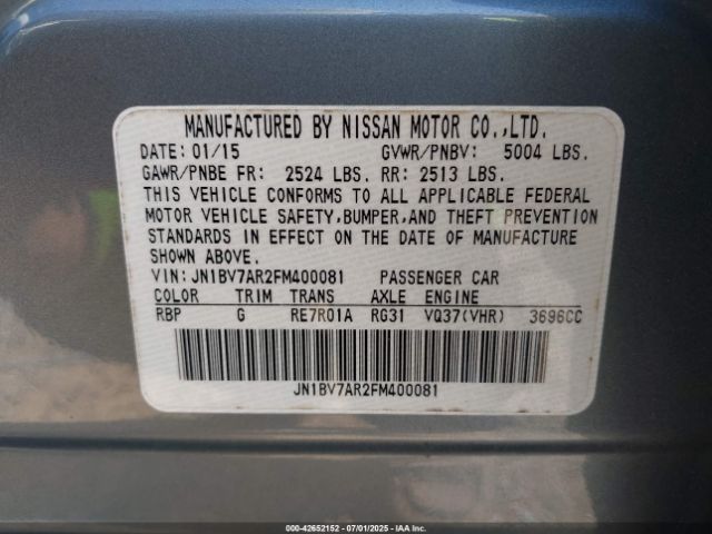 2015 INFINITI Q50 JN1BV7AR2FM400081 Photo 8