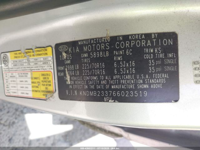 2006 KIA SEDONA KNDMB233766023519 Photo 8