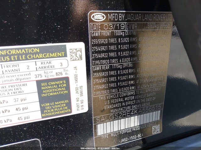 Land Rover aj133 s/c 2019 SALGS2RE4KA556515 Image 9