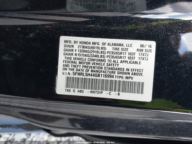5FNRL5H44GB116994 Honda j35z8
