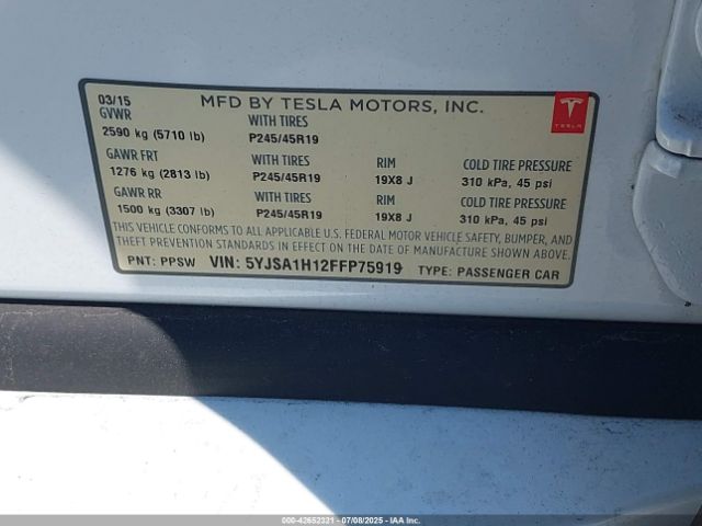 2015 TESLA MODEL S 5YJSA1H12FFP75919 Photo 8