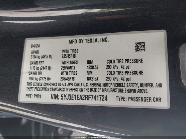 2024 TESLA MODEL 3 5YJ3E1EA2RF741724 Photo 8