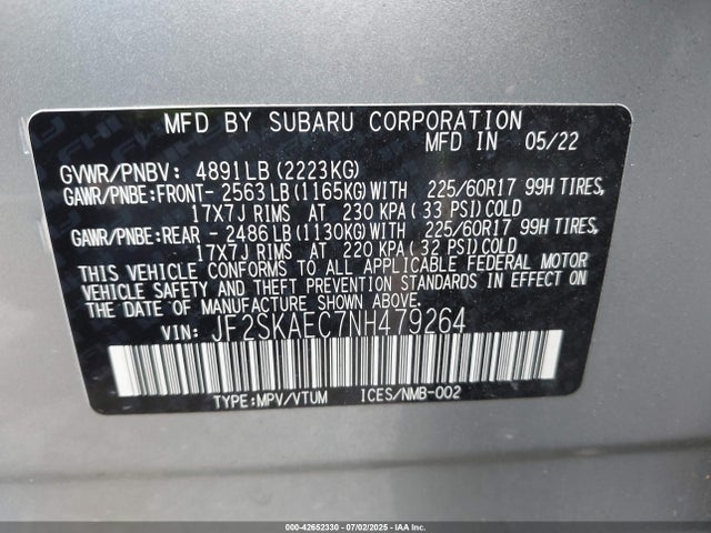 Subaru na u5 2022 JF2SKAEC7NH479264 Image 9