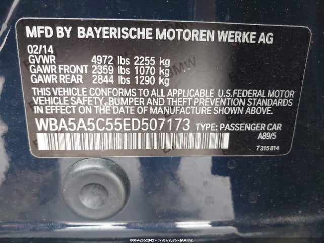 BMW 2014 2014 WBA5A5C55ED507173 Image 9