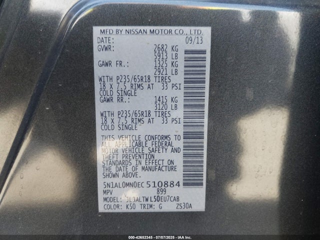 5N1AL0MN0EC510884 Infiniti 2014