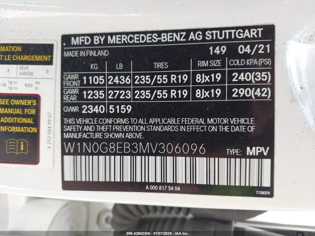 Mercedes-Benz m264 2021 W1N0G8EB3MV306096 Image 9
