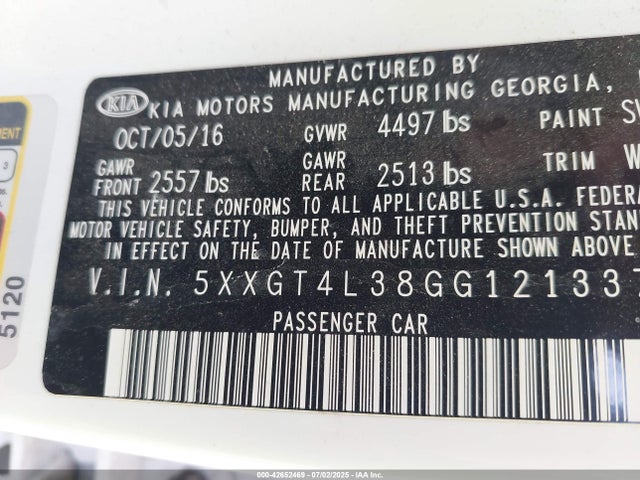 5XXGT4L38GG121337 KIA t-gdi theta ii