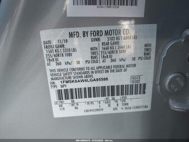 1FM5K8AW4LGA95588 Ford 3.3l ti-vct