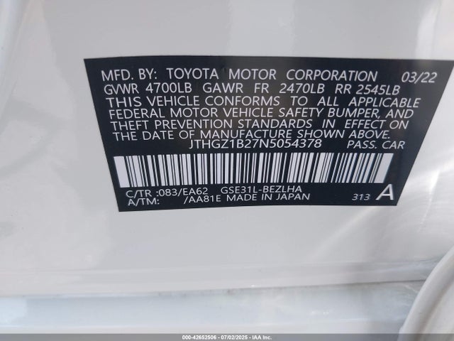 JTHGZ1B27N5054378 Lexus 2gr-fks