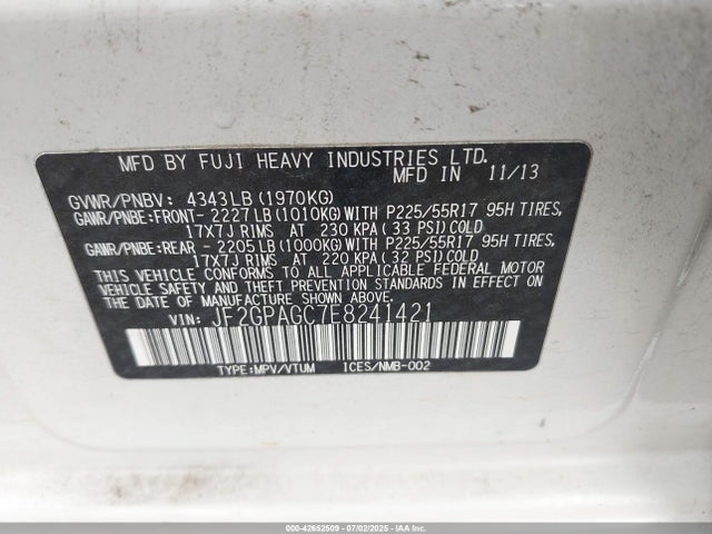 JF2GPAGC7E8241421 Subaru 2.0l na