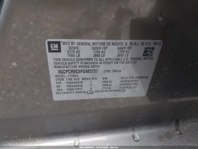 3GCPCREC6FG483737 Chevrolet l83 - vvt, active fuel management, aluminum