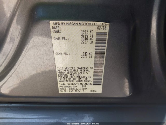 Nissan Altima 2018 1N4AL3AP6JC200086 Image 9