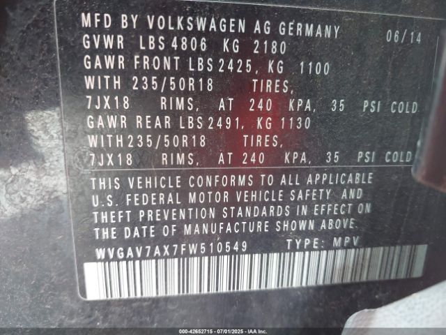 2015 VOLKSWAGEN TIGUAN WVGAV7AX7FW510549 Photo 8