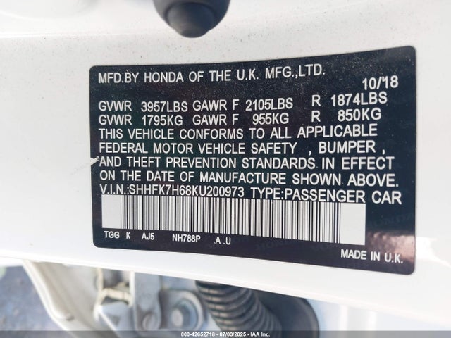 SHHFK7H68KU200973 Honda l15ba