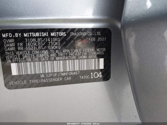 2021 MITSUBISHI MIRAGE G4 ML32FUFJ7MHF06467 Photo 8