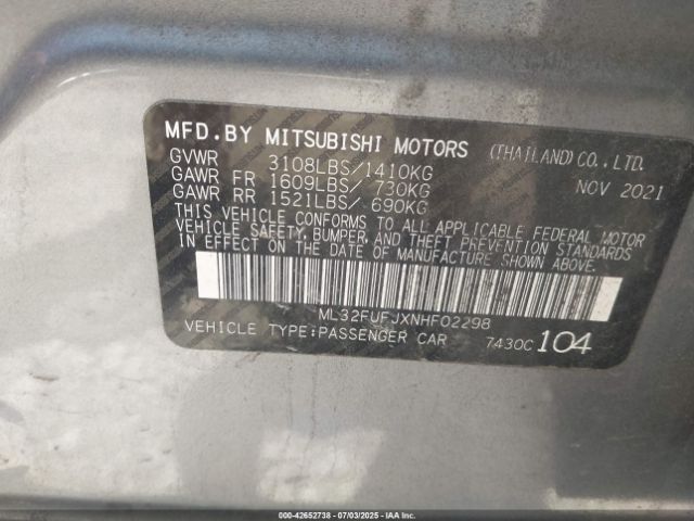 2022 MITSUBISHI MIRAGE G4 ML32FUFJXNHF02298 Photo 8