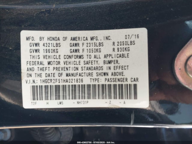 1HGCR2F51HA021836 Honda k24w1