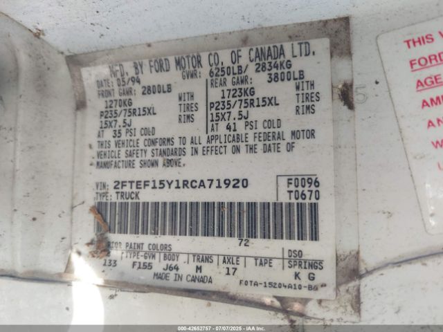 1994 FORD F150 2FTEF15Y1RCA71920 Photo 8