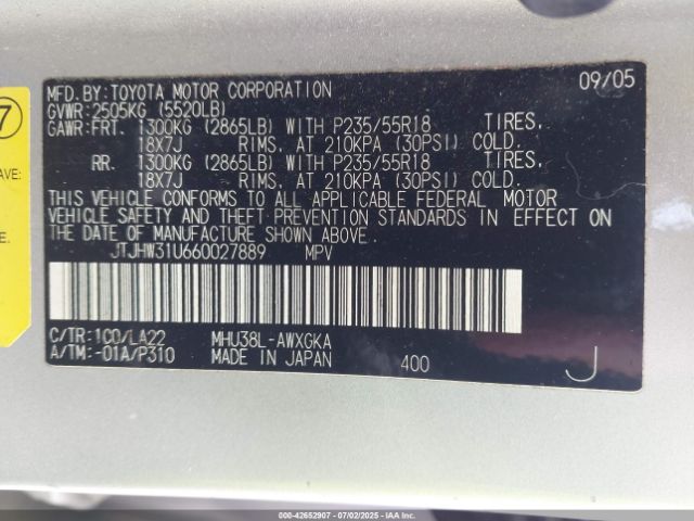 2006 LEXUS RX 400H JTJHW31U660027889 Photo 8