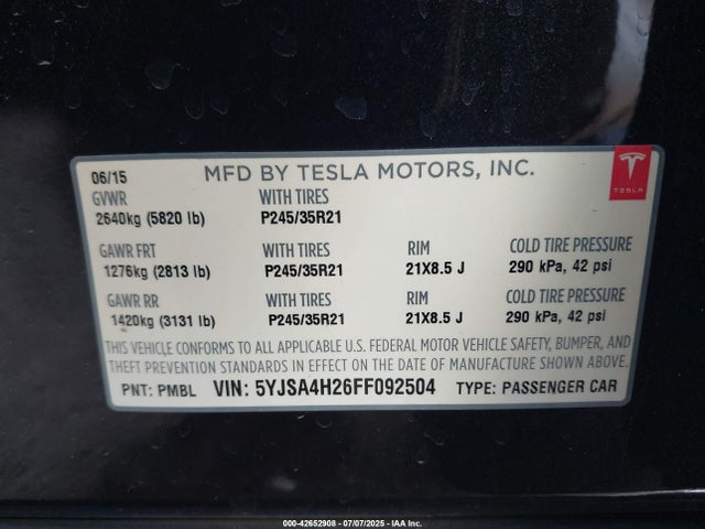 2015 TESLA MODEL S 5YJSA4H26FF092504 Photo 8