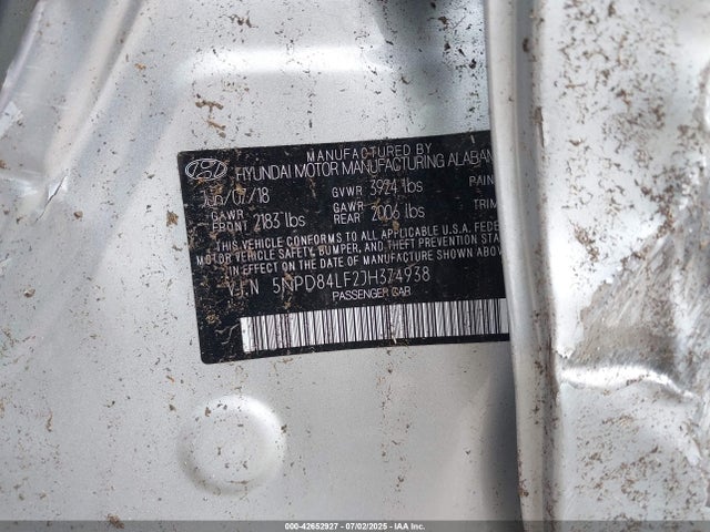 5NPD84LF2JH374938 Hyundai mpi nu