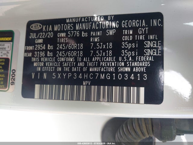 5XYP34HC7MG103413 KIA kmc gdi lambda-ii