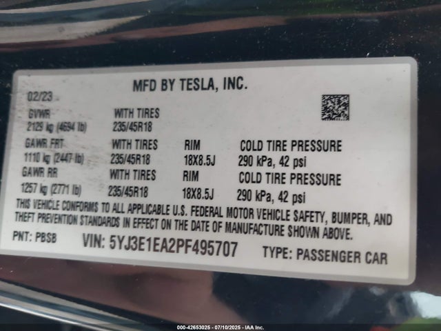 2023 TESLA MODEL 3 5YJ3E1EA2PF495707 Photo 8