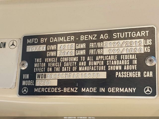 1985 MERCEDES-BENZ 300 WDBAB33CXFA210533 Photo 8
