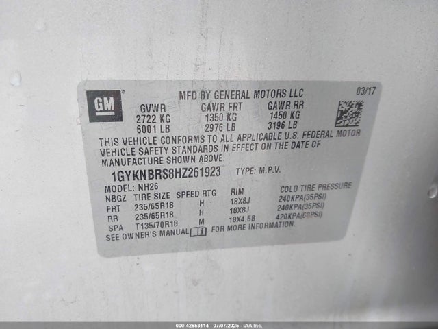 2017 CADILLAC XT5 1GYKNBRS8HZ261923 Photo 8