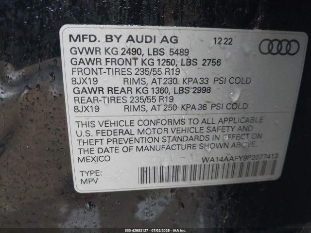 2023 AUDI Q5 SPORTBACK WA14AAFY9P2077413 Photo 8
