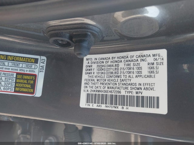 2HKRM4H36EH672396 Honda k24z7