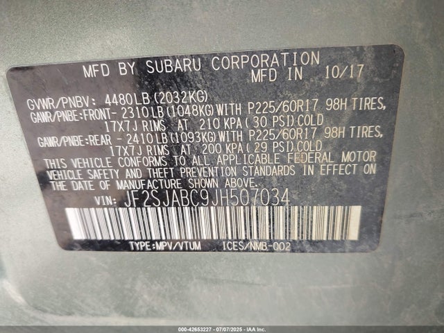 JF2SJABC9JH507034 Subaru naturally aspirated u5