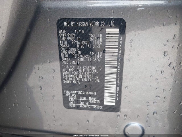 JN8AY2NCXL9618748 Nissan 2020