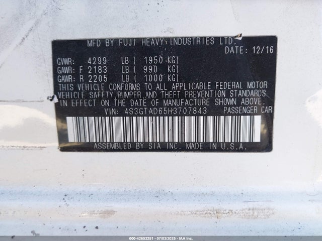 4S3GTAD65H3707843 Subaru na
