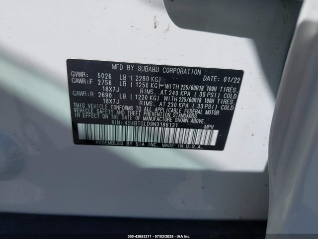 4S4BTGLD9N3186131 Subaru na, u4