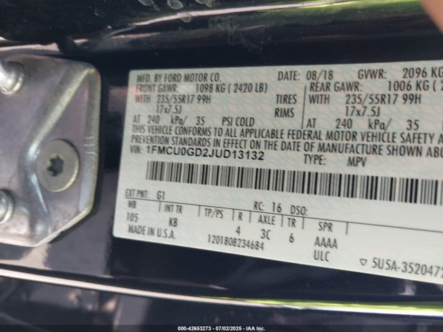 1FMCU0GD2JUD13132 Ford 1.5l gtdi sigma w/premium fuel