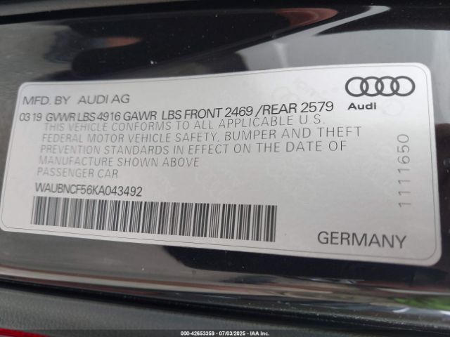 2019 AUDI A5 WAUBNCF56KA043492 Photo 8
