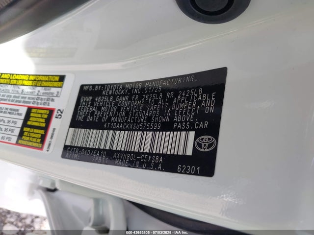 Toyota a25a-fxs 2025 4T1DAACKXSU575599 Image 9