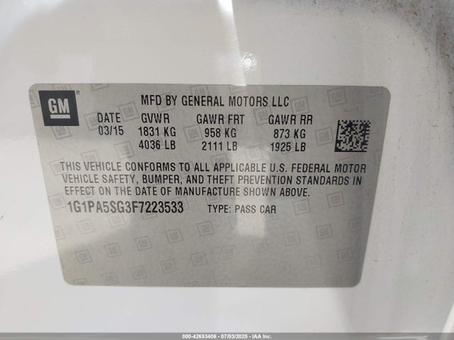 1G1PA5SG3F7223533 Chevrolet lwe