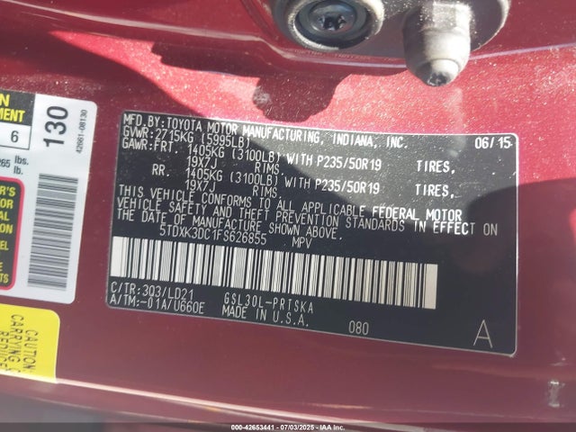 5TDXK3DC1FS626855 Toyota 2gr-fks