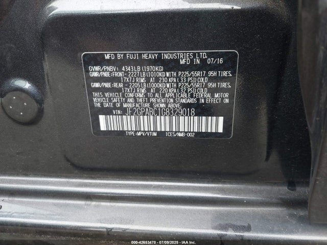 JF2GPABC1G8329018 Subaru naturally aspirated